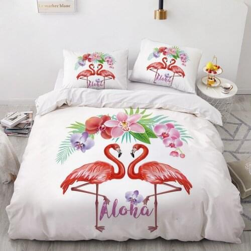 Simple Bedding Sets 3D Duvet Quilt Cover Set Comforter Bed Linen Pillowcase King Queen Full Double Flamingo 230x230cm Size