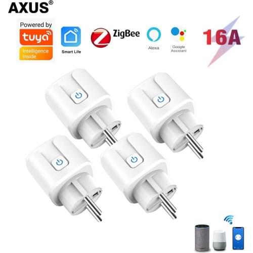 AXUS Zigbee Tuya WiFi Smart Plug 220V Adapter Wireless Remote Voice Control Power Monitor Timer Socket for Google Home Alexa 16A