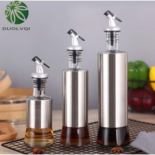 Kitchen Glass Bottle For Oil Stainless Steel Oil Bottle Leak-proof Vinegar Oil Cruet Storage Soy Sauce Dispenser Kitchen Tools