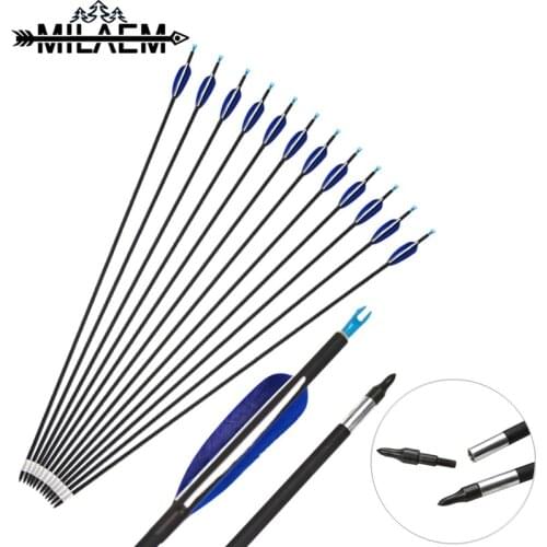 6 pcs Archery Carbon Arrow Spine 700 OD7 mm ID5.2mm Mixed Carbon Arrow With Replaceable Arrowheads And 3 inch Rubber Feather