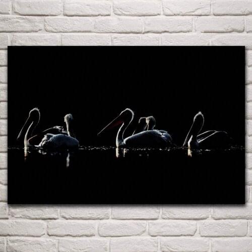 Dark animals Silhouettes birds pelicans artwork living room home art decor wood frame fabric poster KP342