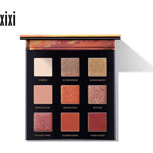 Xixi sunset color eyeshadow palette 9 colors gold red light purple smoky pigment waterproof long lasting autumn eyeshadow AC070