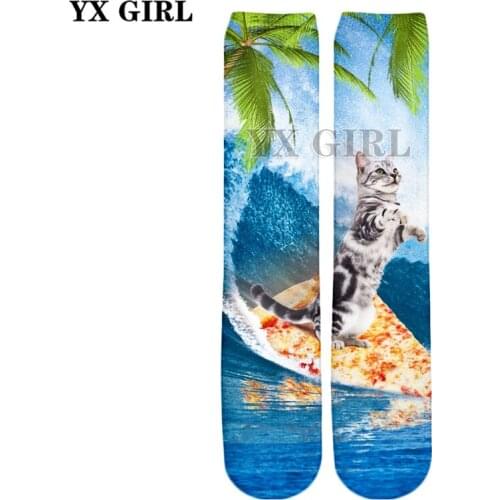 YX GIRL Drop shipping 2018 Summer New Style Fashion 3d socks animals Funny pizza and cat 3D Print Men/Women casual Socks