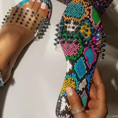 2020 Spring summer new rivet two drill PVC slippers Snake Print beach sandals outdoor women versatile fashion home slippers ms