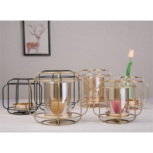 Golden Iron Candle Holder European geometric Candlestick Romantic Crystal Candle Cup Home Decoration Table Decoration