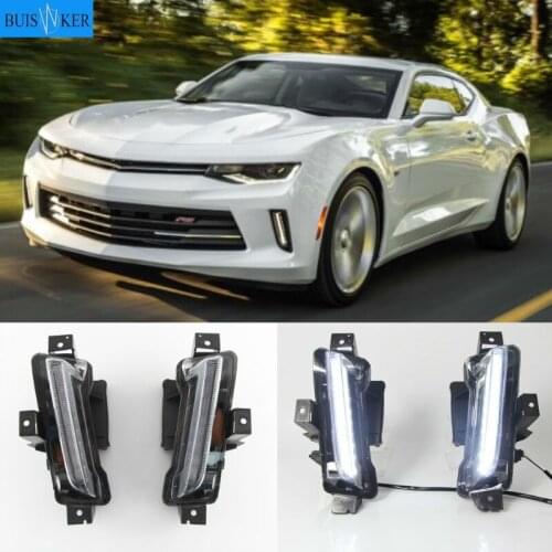 1 pair Led DRL Fog Lights LED Clear Lens White Daytime Running Amber Turn Signal Light fog lamp For Chevy Camaro 2016 2017 2018