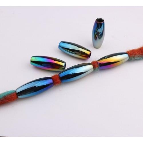 10 Pcs/set Plastic Hair Braid Dread Dreadlock Beads Cuffs Clips National Style Plating Gradient Color Approx 6mm Inner Hol