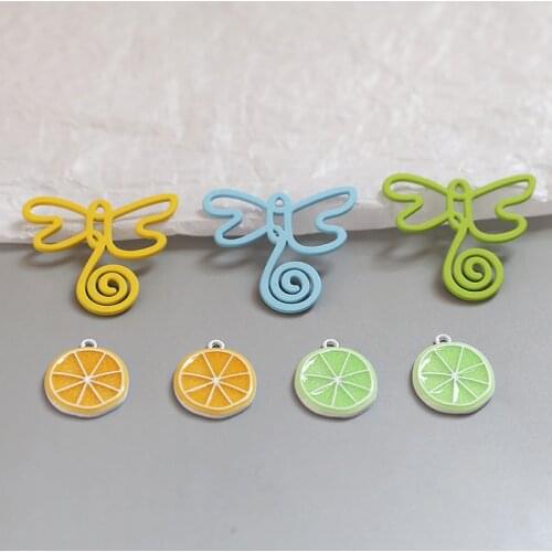 10pcs fresh and lovely hollow color dragonfly Drop Earrings For Women lemon alloy pendant diy jewelry accessories materials