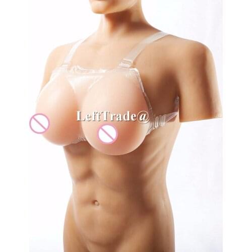 1400G Realistic Breast Form Fake Boob Silicone Crossdresser Mastectomy TV TG with Bra Straps E Cup