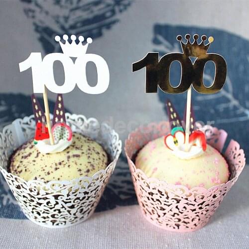 20pcs Baby Shower 100th Day Celebration Crown Muffin Cupcake Toppers