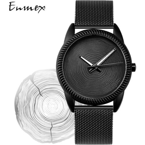2021 Enmex creative stainless steel wristwatch 3D tree annual ring special design Luminous hands brief casual quartz watch