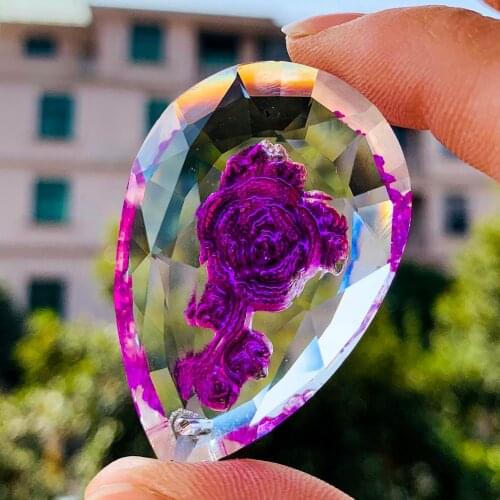47mm Crystal Chandelier Parts Engraved Rose Lighting Prisms Suncatcher Hanging Pendants Glass Curtain Accessories Wedding Decor