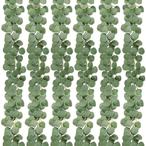 6Pcs 35.4Ft Artificial Eucalyptus Garland Faux Silk Silver Dollar Eucalyptus Greenery Leaves Vines for Wedding Home