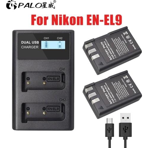 PALO EN-EL9 EN EL9 EN-EL9a EN EL9a Battery + LCD Charger For Nikon EN-EL9,EN-EL9e D40, D40x, D60, D5000, D3000 Cameras Batteries