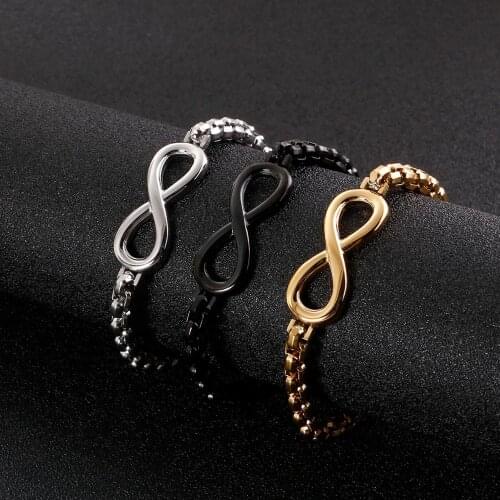 3 Color Stainless Steel Matte Link Lucky Number 8 Chain Bracelet Man Personality Box Chain Bracelet Jewelry Accessories