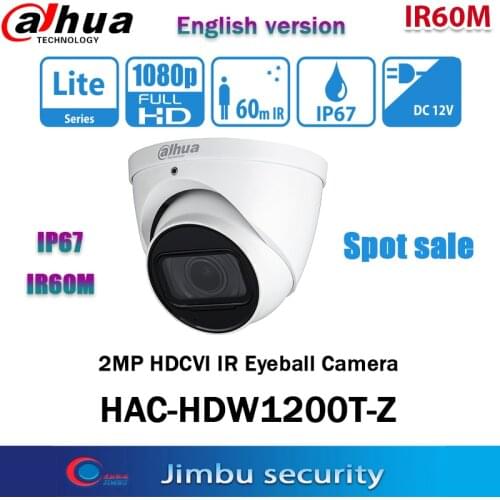 Dahua 2MP HDCVI IR Eyeball Camera HAC-HDW1200T-Z 2.7-12mm IR 60M motorized lens Built-in mic IP67 HD and SD output switchable