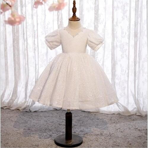 Kids Dresses For Girls Party And Wedding Girls Dress Pearl Sequins Princess 1st Birthday Baby Dress Toddler Girls Ball Gown