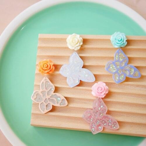 Double-sided micro-shimmering resin butterfly pendant cute retro earrings DIY materials homemade jewelry hairpin accessories
