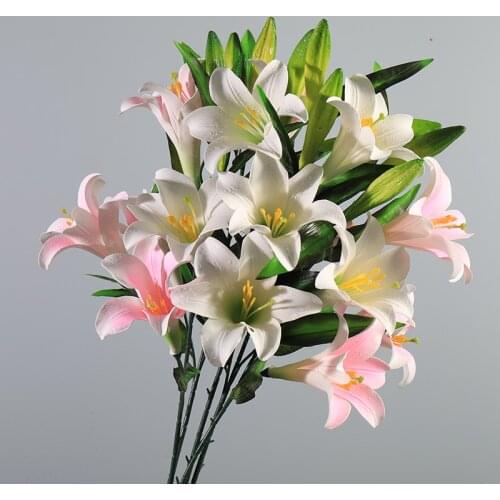 Artificial Lilies Flower Branch 1Pcs Top Quality Lilium Simulation Flower Latex Family Hotel Decoration Party Accessories Gift