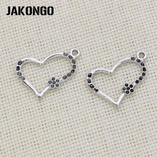 JAKONGO Antique Silver Plated Hollow Heart Charm Pendants for Jewelry Accessories Making Bracelet Findings DIY 25x29mm 15pcs/lot