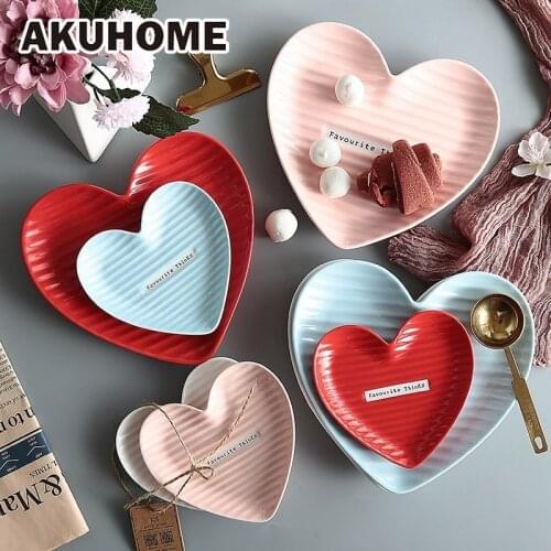 Heart-shaped Ceramic Plate Decorative Jewelry Trinket Dishes Creative Design Tray for Food Tableware Set Cute Dessert Plate