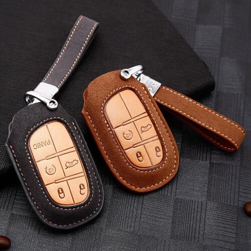 Car Handmade Leather Key Case Cover Key case For Dodge Journey Charger for Jeep Renegade Grand Cherokee for Chrysler 200 300