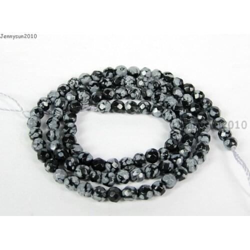 Natural Snow Flake Gems Stones 4mm Faceted Round Spacer Loose Beads 15'' Strand for Jewelry Making Crafts 5 Strands/Pack