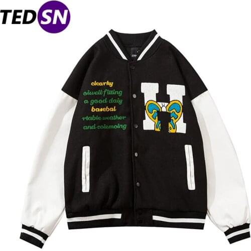 Baseball Jacket Mens Hip Hop Harajuku Streetwear Letter Embroidery Casual Cotton College Bomber Jacket Coat Fashion Men Clothing