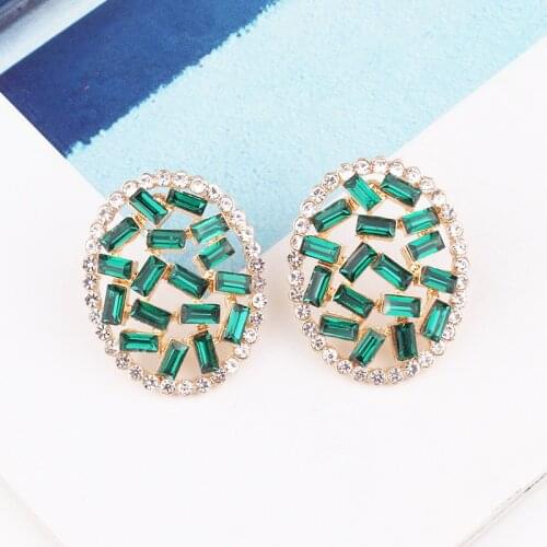 LUBOV Fashion Geometric Irregular Round Rectangle Twisted Metal Gold Opal Stud Earrings Gifts for Women Girl Party Jewelry