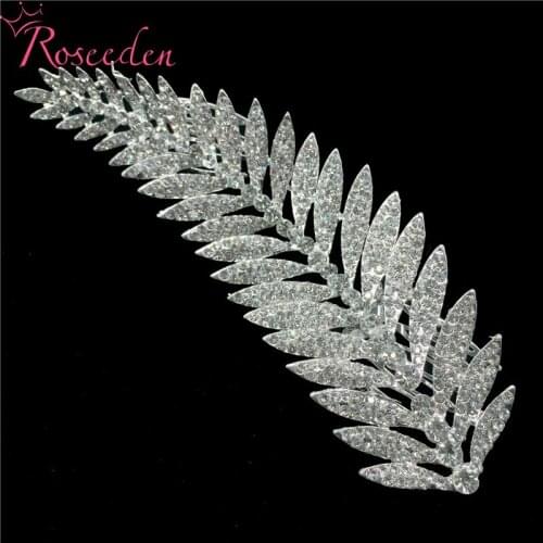 Fashion Long Wedding Hair Comb Headpiece Feather Shape Clear Rhinestone Bride Hair Accessories Women Jewelry RE3093