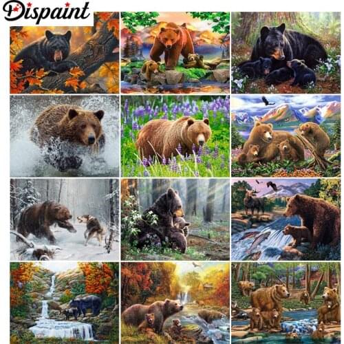 Dispaint Full Square/Round Drill 5D DIY Diamond Painting "Animal bear scenery" 3D Embroidery Cross Stitch 5D Home Decor Gift