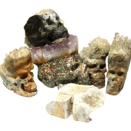 Natural Skulls Crystals Cluster Quartz Wicca Stones Reiki Chakra Treatment Witch Cranium Halloween DIY Ornament Home Decor Craft