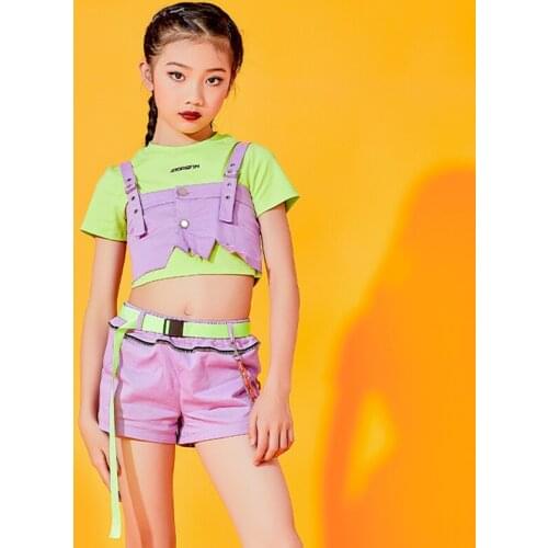 New Jazz Dance Clothes For Girls Tops Shorts Short Sleeved Hip Hop Outfit Children Modern Street Stage Performance Wear DNV14771