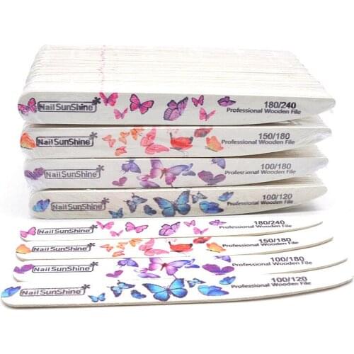 New 100 X Professional Wooden Nail File White Sandpaper 100/180 Nail Buffer Files Washable Grinding Polishing Manicure Care Tool