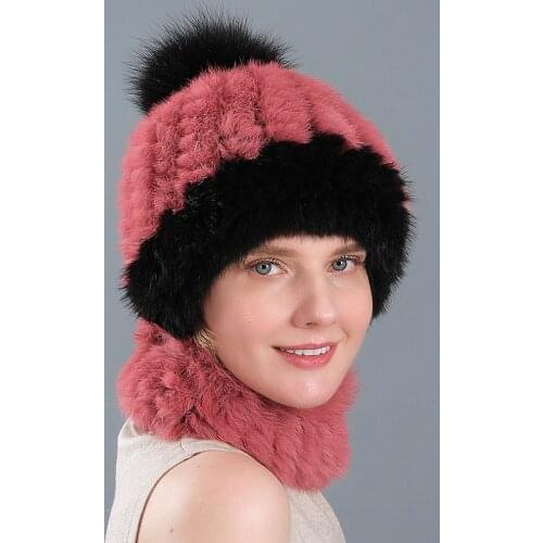 2020 new autumn and winter warm suit women rabbit fur straw hat women Korean casual fur fur ball scarf hat two-piece set