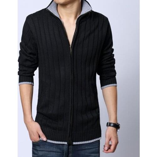 New arrival autumn men cardigan sweater obese outerwear zipper slim turtleneck pocket plus size S M L XL XXL 3XL 4XL 5X 6XL