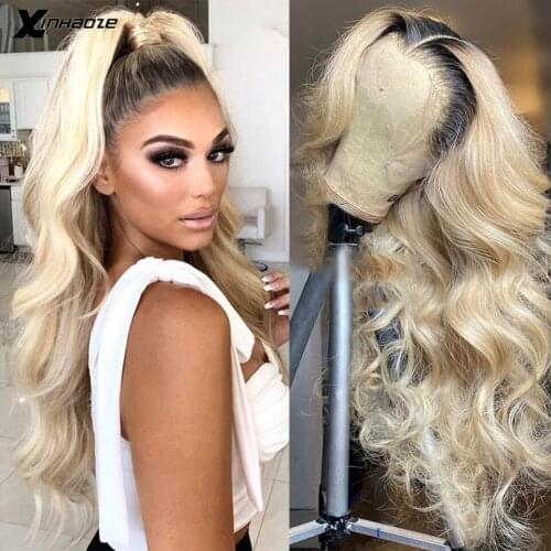 1B 613 Body Wave HD Transparent 13x6 Lace Frontal Human Hair Wigs Wave Pre Plucked Full Ombre 1b Blonde Colored 13x4 Lace Wigs