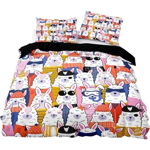 Cartoon Style Alpaca Pattern Duvet Cover Set With Pillowcase,220x230 Quilt Cover,264×228 Blanket Cover,High Quality Bedding Set