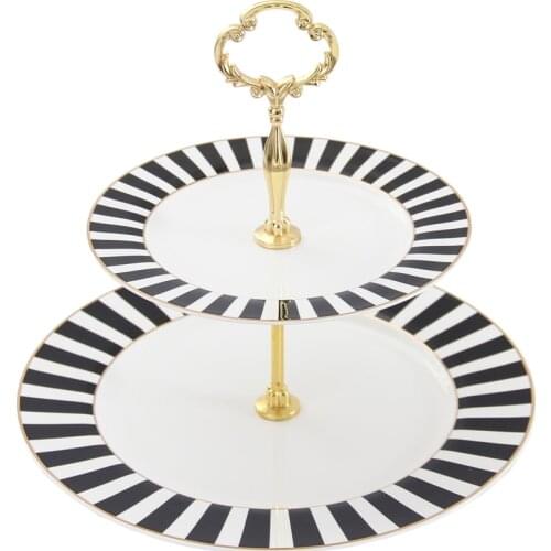 Cake Plate Stand Black and White Check Porcelain Snack Plate Fruit Holder Classic Ceramic Kitchen Dish For Party Wedding