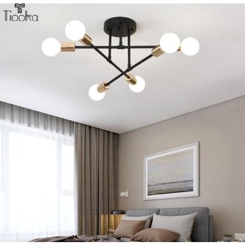 Tiooka Metal Triangle Ceiling Chandelier 6 Head Ceiling Lamp Black White Golden for Bedroom Living room Study Bulb not Included
