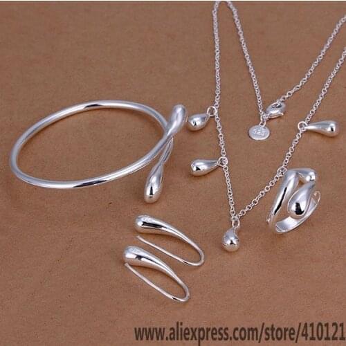 S219 Hot Sale Silver Color Fine Jewelry Sets,Wholesale Factory High Quality Fashion Set Droptear Ring Earrings Bangle Necklace