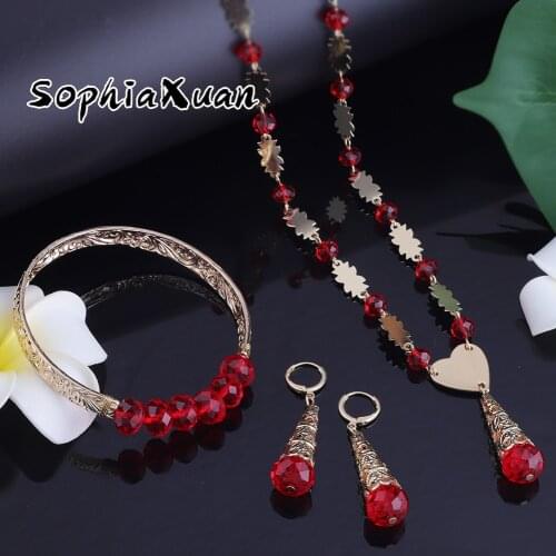 SophiaXuan New Design Fashion Crystal Jewellery set Polynesian Pendants Necklaces and Earrings Bracelet for Women Holiday Party