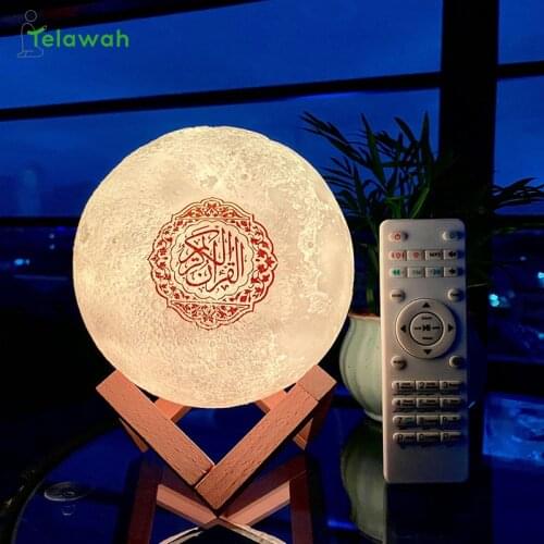 Telawah Quran Speaker 3D Moon with Remote Control Bluetooth Wireless Muslim Night Light Koran Touch Lamp Muslim Islamic Gifts