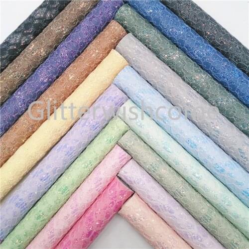 Glitterwishcome 21X29CM A4 Size Pastel Colors Lace Glitter Leather, Faux PU Leather fabric Vinyl for Bows, GM726A