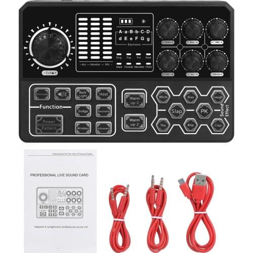 Live Sound Card External Voice Changer Audio Mixer BT Sound Mixer Board with Multiple Sound Effects for Smartphone Recording