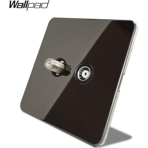 Wallpad Black Nickel Satellite Antenna & TV Socket 2 in 1 British Standard Stainless Steel Panel
