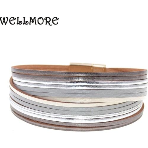 WELLMORE 6 Color Fashion Leather charm Bracelets For Women Men Multiple Layers wrap Bracelets Couples fashion Jewelry wholesale