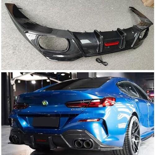 REAL CARBON FIBER REAR BUMPER TRUNK LIP SPOILER DIFFUSER WITH Exhaust TIPS For BMW 8 Series G14 G15 2 Door/4 Door 2020 2021 2022