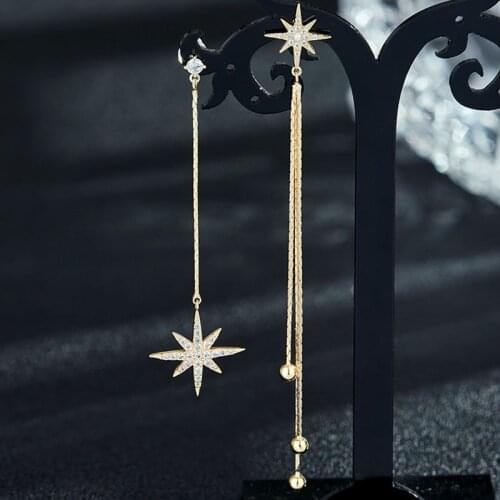 Luxury Brand Long Chain Star Asymmetric Earrings For Women Vintage Crystal Big Dangle Earring Wedding Jewelry Statement 2020 New