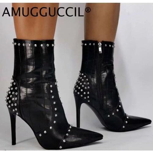 Customize 2020 New Plus Big Size 36-43 Black Rivets Fashion Sexy Zip High Heel Female Lady Autumn Winter Women Boots X2046